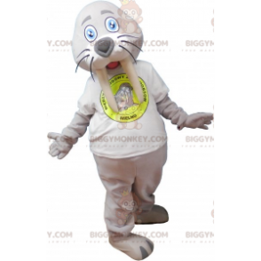Grå jättevalross BIGGYMONKEY™ maskotdräkt med vit t-shirt - Tät maskot - BIGGYMONKEY_06504 - BiggyMonkey.com