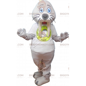 Gray Giant Walrus BIGGYMONKEY™ Mascot Costume With White