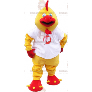 Costume de mascotte BIGGYMONKEY™ de coq jaune et rouge géant