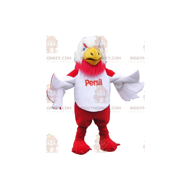 Disfraz de mascota pájaro gigante blanco y rojo BIGGYMONKEY™ - Disfraz de mascota pájaro gigante blanco y rojo BIGGYMONKEY™ -