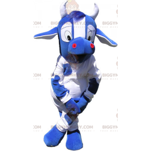 Costume de mascotte BIGGYMONKEY™ de vache bleue et blanche avec