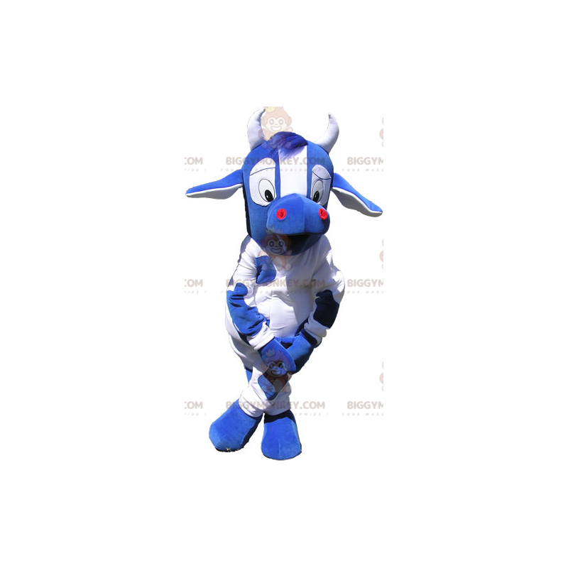 Blauwe en witte koe Big Eyes BIGGYMONKEY™ mascottekostuum - Blauwe en witte koe Big Eyes BIGGYMONKEY™ mascottekostuum -