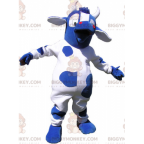 Blau-weiße Kuh Big Eyes BIGGYMONKEY™ Maskottchen-Kostüm -