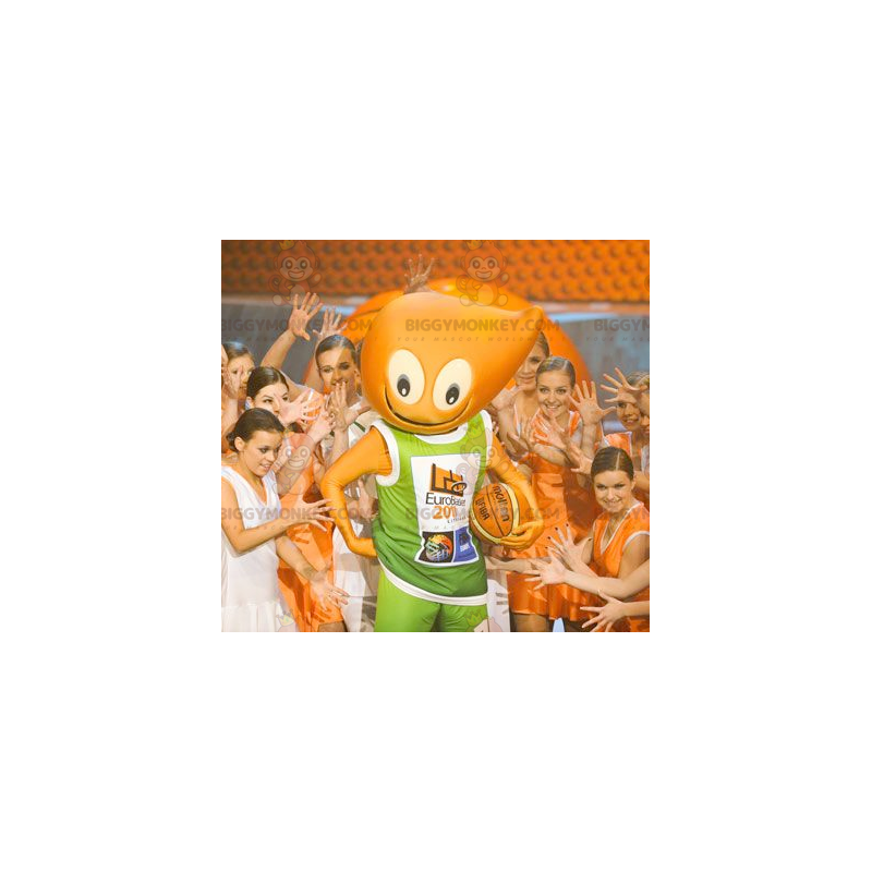 Fantasia de mascote BIGGYMONKEY™ Homem Laranja muito sorridente Fantasia de mascote BIGGYMONKEY™ Homem Laranja muito sorridente
