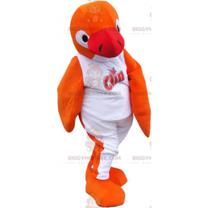 Orange Penguin BIGGYMONKEY™ Mascot Costume in White Outfit –
