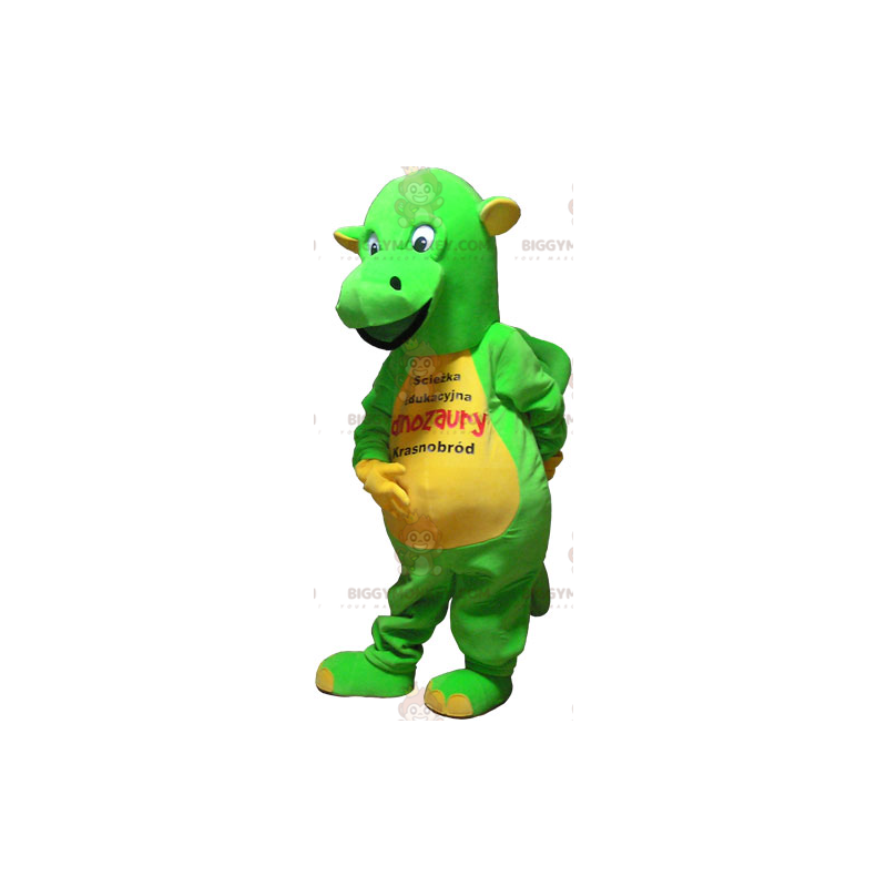 Disfraz de mascota BIGGYMONKEY™ de dinosaurio verde y amarillo Disfraz de mascota BIGGYMONKEY™ de dinosaurio verde y amarillo
