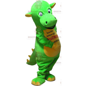 Näyttävä vihreä ja keltainen dinosaurus BIGGYMONKEY™ maskottiasu - Dinosaurusten maskotit - BIGGYMONKEY_06512 - BiggyMonkey.com