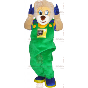 BIGGYMONKEY™ Bear Mascot Costume In Colorful Overalls And