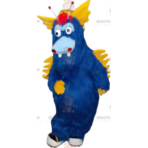 BIGGYMONKEY™ stor lurvig blå och gul monstermaskotdräkt -