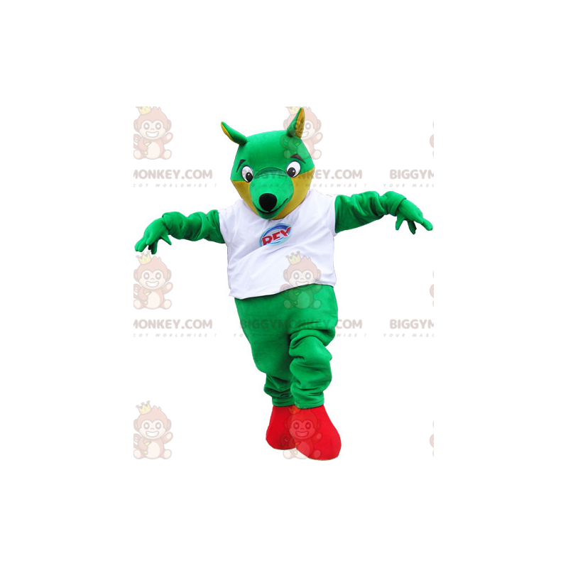 Big Green Fox BIGGYMONKEY™ mascottekostuum met wit T-shirt - Big Green Fox BIGGYMONKEY™ mascottekostuum met wit T-shirt -