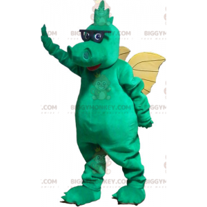 BIGGYMONKEY™ Costume da mascotte Drago verde con ali gialle e
