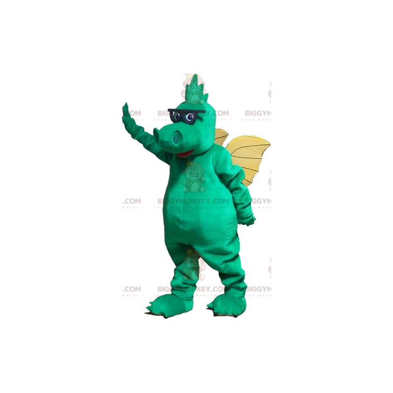 BIGGYMONKEY™ Costume da mascotte Drago verde con ali gialle e BIGGYMONKEY™ Costume da mascotte Drago verde con ali gialle e