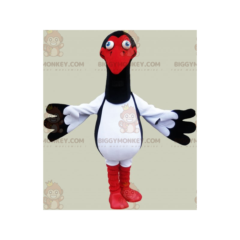 BIGGYMONKEY™ maskotdräkt av vit svart och röd mås. fågel kostym BIGGYMONKEY™ maskotdräkt av vit svart och röd mås. fågel kostym