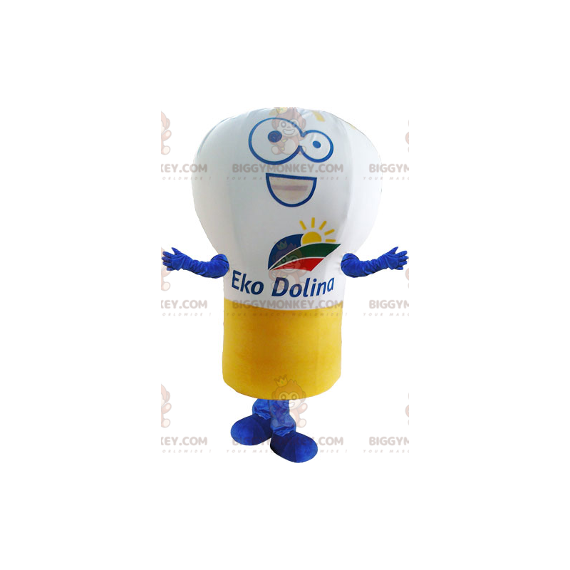 Costume de mascotte BIGGYMONKEY™ d'ampoule géante blanche jaune Costume de mascotte BIGGYMONKEY™ d'ampoule géante blanche jaune