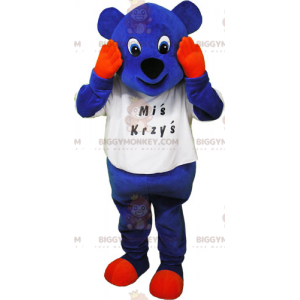 Kostým maskota BIGGYMONKEY™ Modré mládě s oranžovýma rukama a