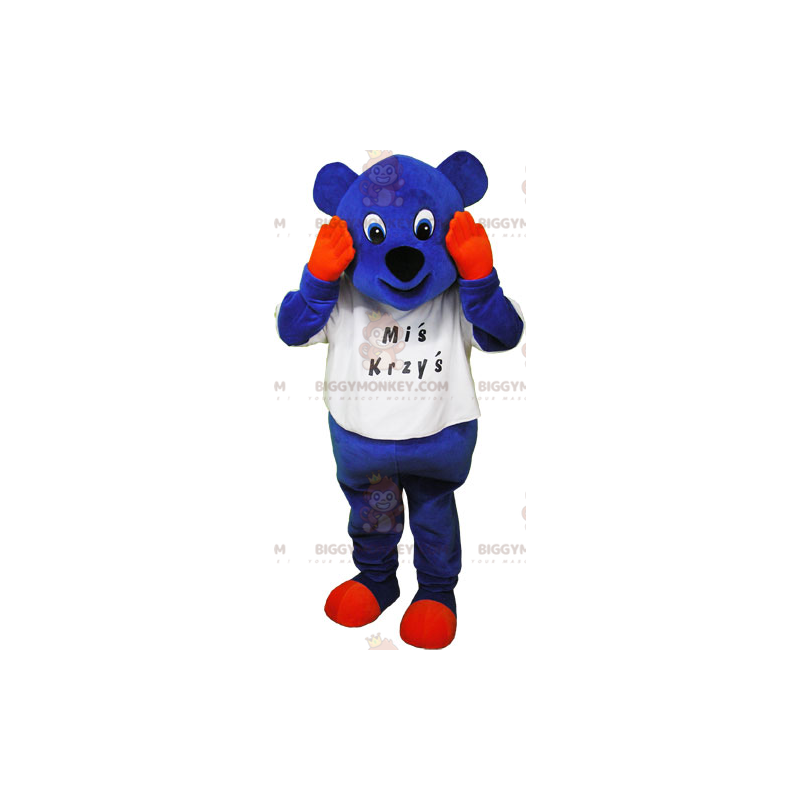 Traje de mascote BIGGYMONKEY™ filhote azul com mãos e patas Traje de mascote BIGGYMONKEY™ filhote azul com mãos e patas