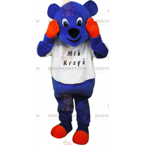 BIGGYMONKEY™ Mascot Costume Blue Cub With Orange Hands And Paws