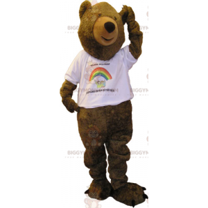BIGGYMONKEY™ stor brun bjørnemaskotkostume med hvid T-shirt -
