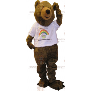 Στολή μασκότ BIGGYMONKEY™ Big Brown Bear με λευκό μπλουζάκι -