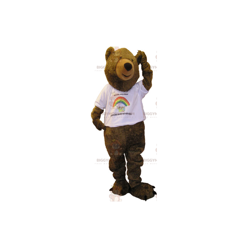 Στολή μασκότ BIGGYMONKEY™ Big Brown Bear με λευκό μπλουζάκι - Μασκότ αρκούδας - BIGGYMONKEY_06532 - BiggyMonkey.com