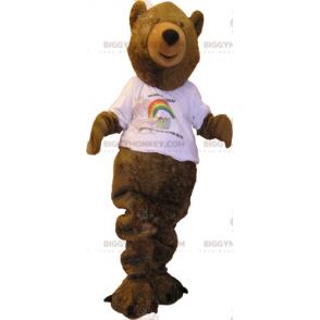 BIGGYMONKEY™ stor brun bjørnemaskotkostume med hvid T-shirt -