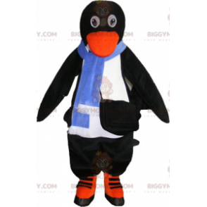 Traje de mascote realista de pinguim preto e branco