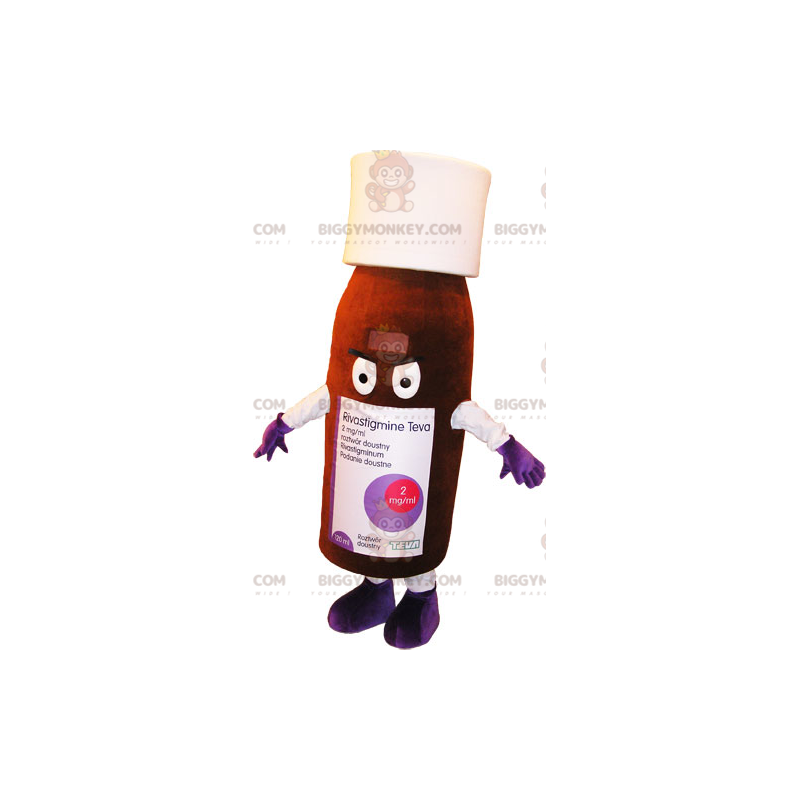 Costume de mascotte BIGGYMONKEY™ de flacon marron et blanc. Costume de mascotte BIGGYMONKEY™ de flacon marron et blanc.