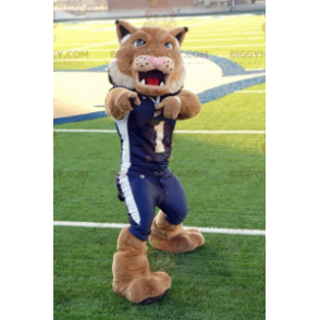 BIGGYMONKEY™ Mascot Costume Brown Lion Tiger In Blue Sportswear - Lion mascots - BIGGYMONKEY_0789 - BiggyMonkey.com