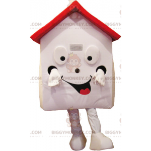 Meget smilende hvidt og rødt hus BIGGYMONKEY™ maskotkostume -