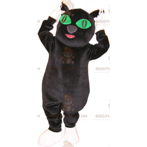 BIGGYMONKEY™ Mascot Costume Big Black and White Cat with Green