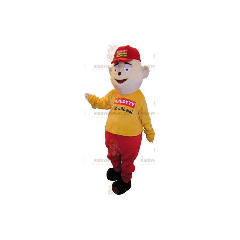 BIGGYMONKEY™ maskotkostume Dressy mand i gul og rød med kasket BIGGYMONKEY™ maskotkostume Dressy mand i gul og rød med kasket