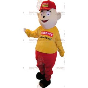 BIGGYMONKEY™ Μασκότ Κοστούμι Dressy Man σε κίτρινο και κόκκινο χρώμα με καπάκι - Αρσενικές μασκότ - BiggyMonkey.com