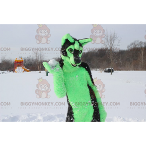 Soft and Furry Green and Black Dog BIGGYMONKEY™ Mascot Costume