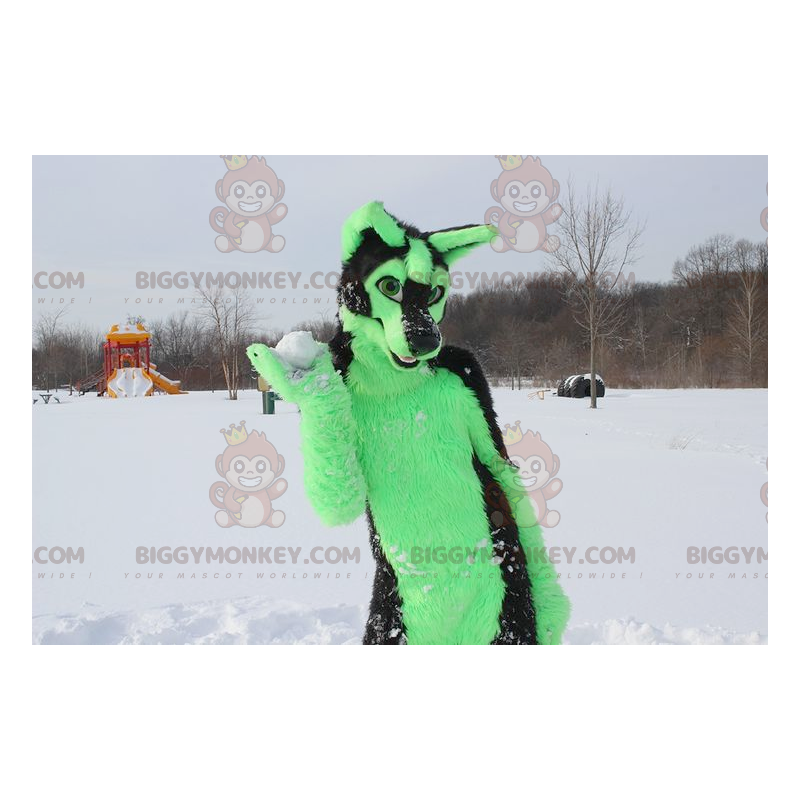 Soft and Furry Green and Black Dog BIGGYMONKEY™ Mascot Costume Soft and Furry Green and Black Dog BIGGYMONKEY™ Mascot Costume
