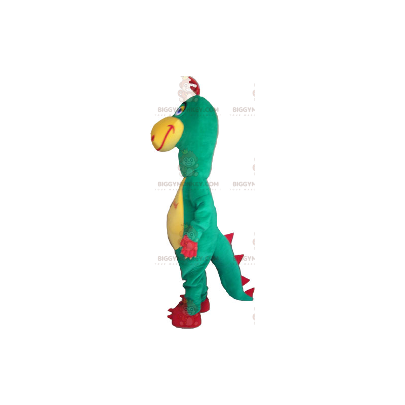 Costume de mascotte BIGGYMONKEY™ de dinosaure vert rouge et Costume de mascotte BIGGYMONKEY™ de dinosaure vert rouge et