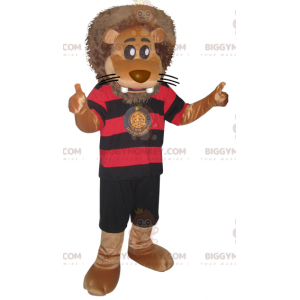 BIGGYMONKEY™ Big Lion Mascot Costume In Black And Red Sporty