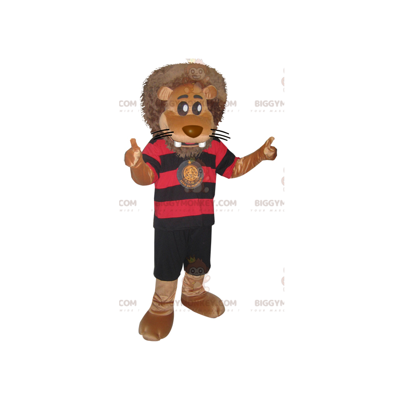 BIGGYMONKEY™ Big Lion Mascot-kostuum in zwarte en rode BIGGYMONKEY™ Big Lion Mascot-kostuum in zwarte en rode