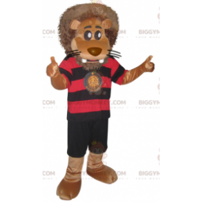 BIGGYMONKEY™ Big Lion Mascot Costume In Black And Red Sporty Outfit - Sports mascot - BIGGYMONKEY_06553 - BiggyMonkey.com