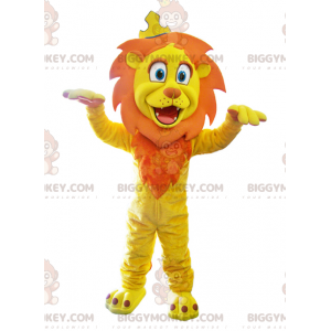 BIGGYMONKEY™ Mascot Costume Yellow and Orange Lion with Crown -