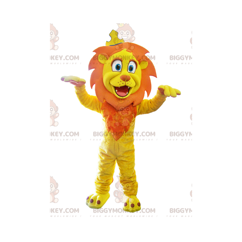 BIGGYMONKEY™ Costume da mascotte Leone giallo e arancione con BIGGYMONKEY™ Costume da mascotte Leone giallo e arancione con