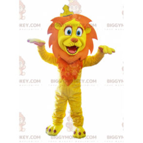 BIGGYMONKEY™ maskottiasu, keltainen ja oranssi leijona