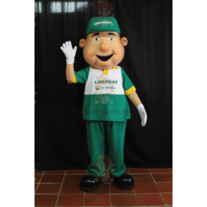 BIGGYMONKEY™ Smiling Man Mascot Costume In Gas Station Outfit -