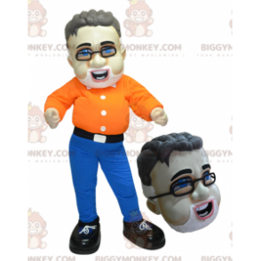 Bärtiger Mann BIGGYMONKEY™ Maskottchenkostüm mit Brille -