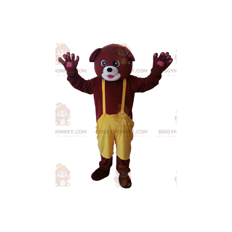 Brun bjørn BIGGYMONKEY™ maskotkostume med gule overalls - Brun bjørn BIGGYMONKEY™ maskotkostume med gule overalls -