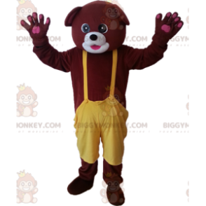 Kostým maskota medvěda hnědého BIGGYMONKEY™ se žlutým overalem - Maskot medvěda - BIGGYMONKEY_06568 - BiggyMonkey.com