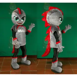 Futuristický kostým maskota BIGGYMONKEY™ v šedé a červené barvě
