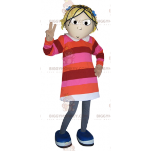 Disfraz de mascota BIGGYMONKEY™ Chica rubia vestida con un vestido a rayas - Mascotas de niños y niñas - BiggyMonkey.com