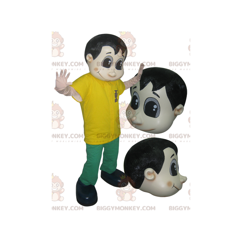 Traje de mascote masculino BIGGYMONKEY™ vestido em verde e amarelo - Mascotes masculinas - BIGGYMONKEY_06579 - BiggyMonkey.com