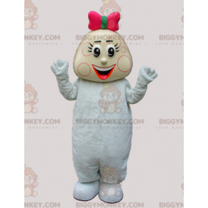 Kostým BIGGYMONKEY™ Maskot Panenka v bílém Babygros a motýlku –