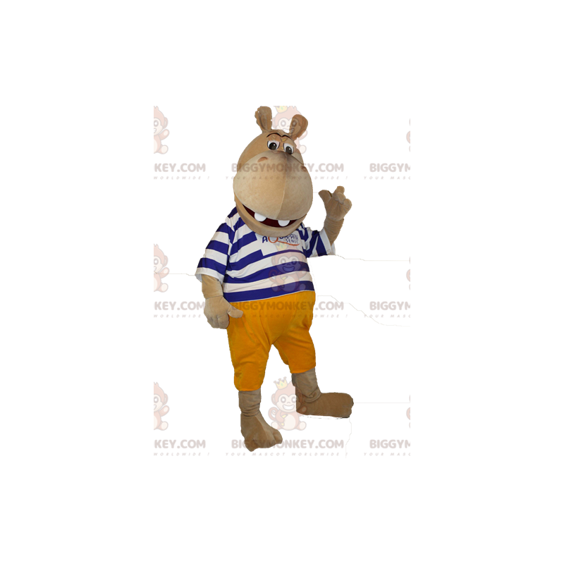 Traje de mascote de hipopótamo marrom marinheiro BIGGYMONKEY™ – Traje de mascote de hipopótamo marrom marinheiro BIGGYMONKEY™ –